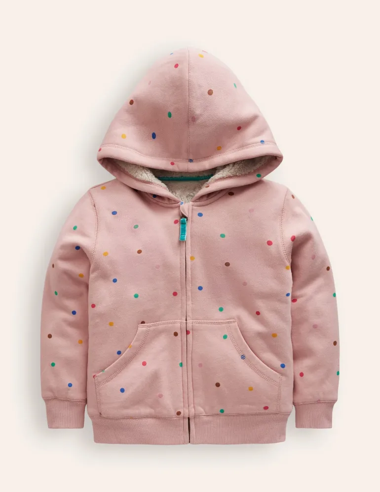 Shaggy-lined Hoodie-Provence Dusty Pink Multi Spot-Boden Outlet