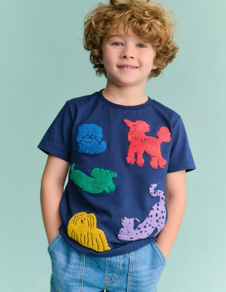 Short Sleeve Bouclé T-shirt-Starboard Blue Dogs-Boden Clearance