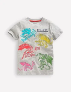 Short Sleeve GITD T-shirt-Grey Marl Dragons-Boden Clearance