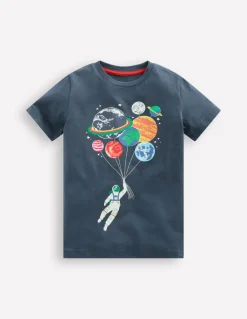 Short Sleeve GITD T-shirt-Robot Blue Spaceman Planets-Boden Shop