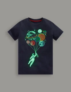 Short Sleeve GITD T-shirt-Robot Blue Spaceman Planets-Boden Shop
