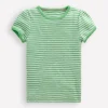 Short Sleeve Pointelle Top-Spring Green/ Ivory Stripe-Boden Fashion