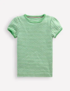 Short Sleeve Pointelle Top-Spring Green/ Ivory Stripe-Boden Fashion