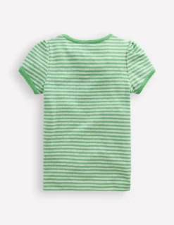 Short Sleeve Pointelle Top-Spring Green/ Ivory Stripe-Boden Fashion