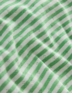 Short Sleeve Pointelle Top-Spring Green/ Ivory Stripe-Boden Fashion