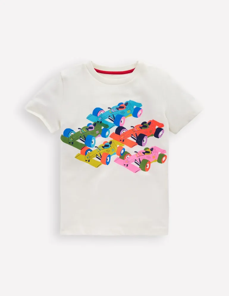 Short Sleeve Riso T-Shirt-Soft Ivory Race Cars-Boden Sale