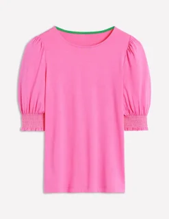 Short Sleeve Smocked Cuff Top-Tickled Pink-Boden Hot