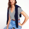 Short Sleeve V Neck T-shirt-Ivory, Navy Stripe-Boden Hot