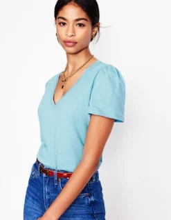 Short Sleeve V Neck T-shirt-Duck Egg Blue-Boden Store