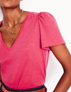 Short Sleeve V Neck T-shirt-Camelia Pink-Boden Shop