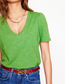Short Sleeve V Neck T-shirt-Paradise Green-Boden Flash Sale