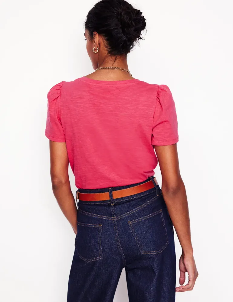 Short Sleeve V Neck T-shirt-Camelia Pink-Boden Shop