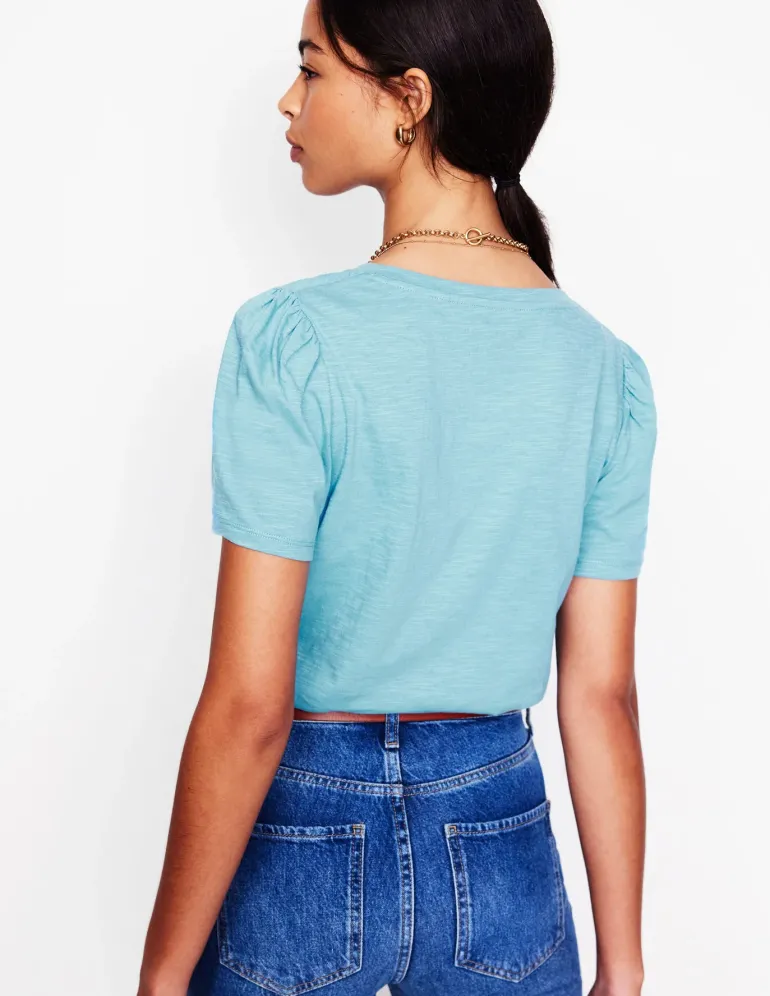Short Sleeve V Neck T-shirt-Duck Egg Blue-Boden Store