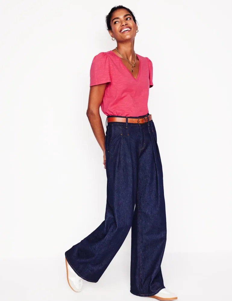 Short Sleeve V Neck T-shirt-Camelia Pink-Boden Shop