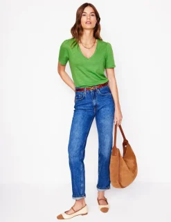 Short Sleeve V Neck T-shirt-Paradise Green-Boden Flash Sale