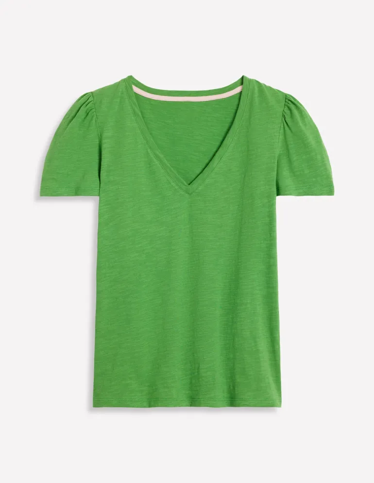Short Sleeve V Neck T-shirt-Paradise Green-Boden Flash Sale