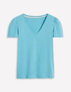 Short Sleeve V Neck T-shirt-Duck Egg Blue-Boden Store