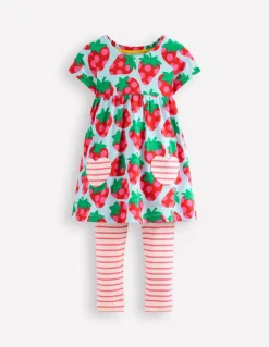 Short-sleeved print tunic set-Misty Blue Strawberry-Boden Best
