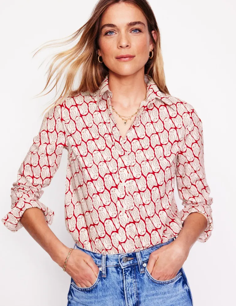Sienna Cotton Shirt-Copper, Owl Stamp-Boden Clearance