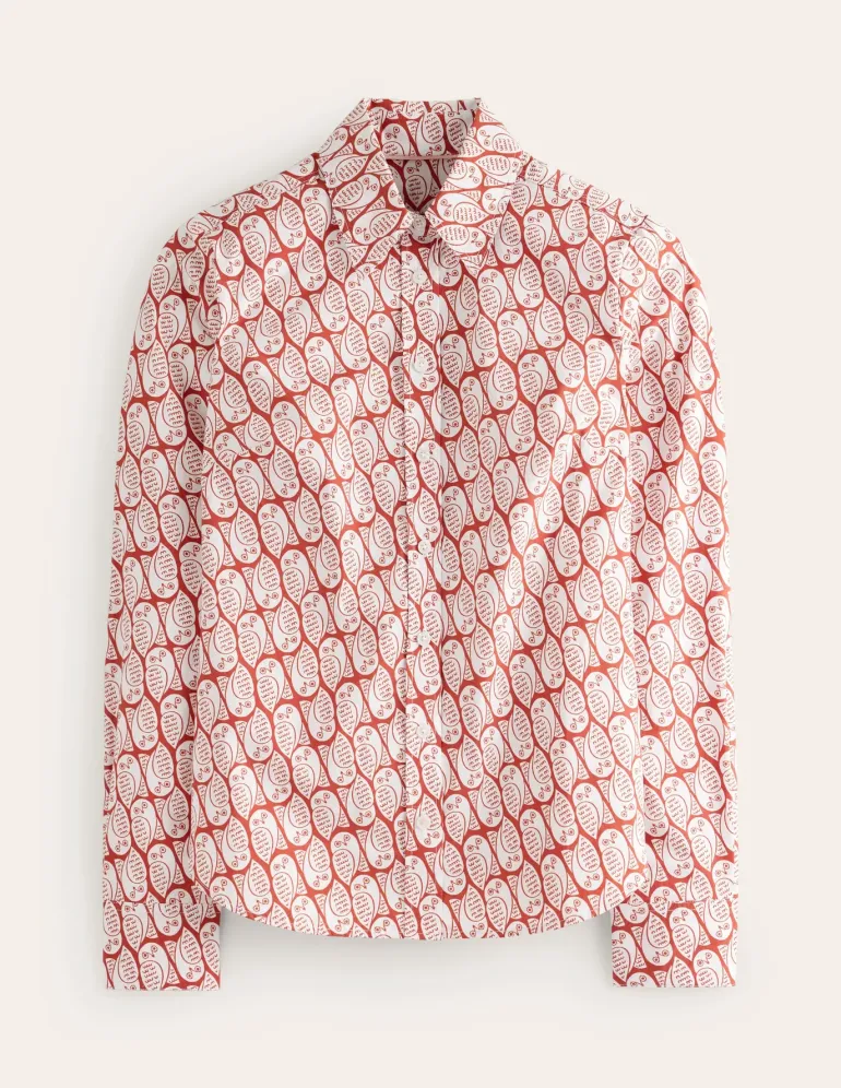 Sienna Cotton Shirt-Copper, Owl Stamp-Boden Clearance