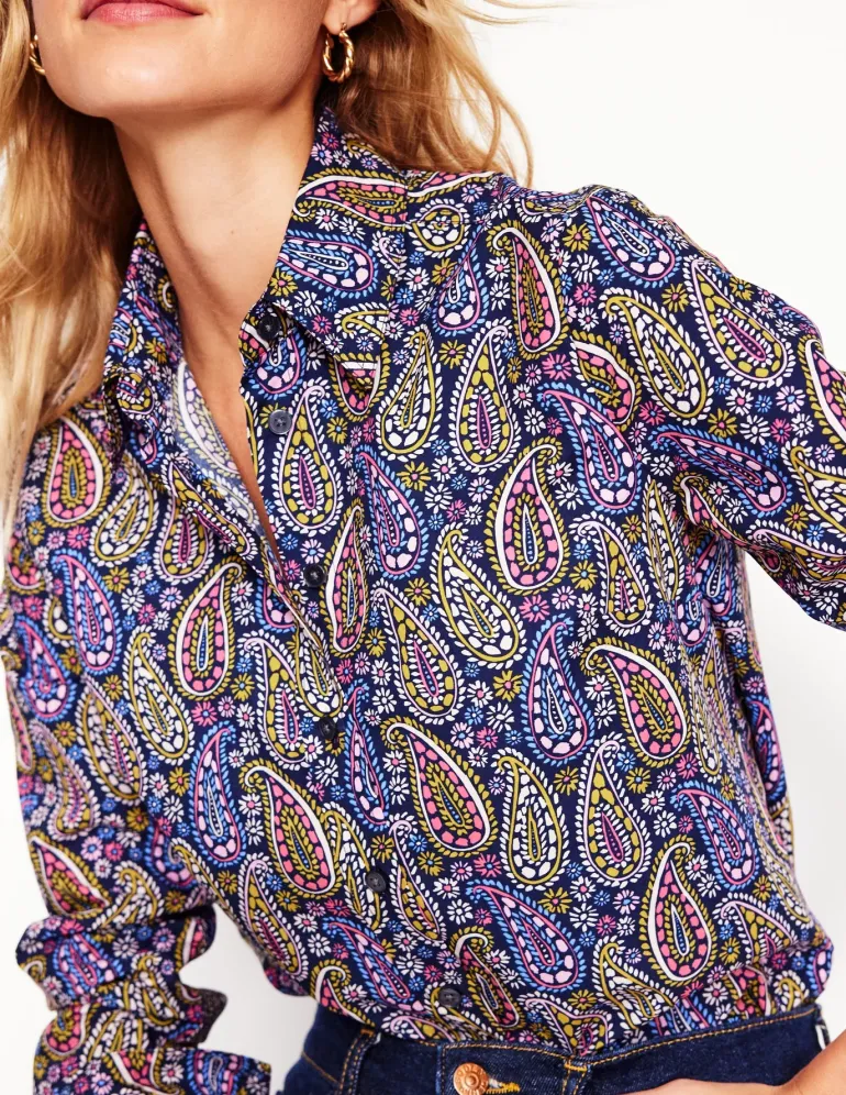 Sienna Cotton Shirt-Dawn Blue, Illustrated Paisley-Boden Clearance