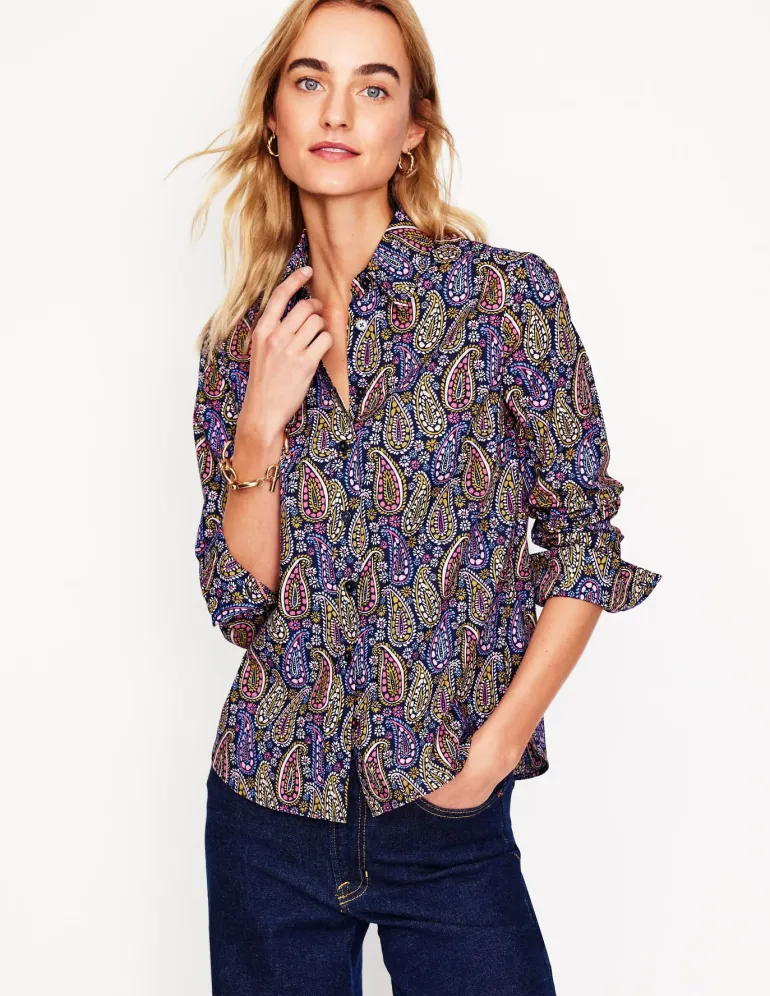 Sienna Cotton Shirt-Dawn Blue, Illustrated Paisley-Boden Clearance