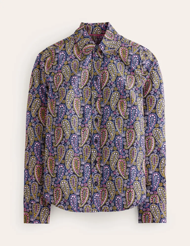 Sienna Cotton Shirt-Dawn Blue, Illustrated Paisley-Boden Clearance
