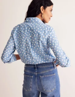 Sienna Cotton Shirt-French Blue, Abstract Dot-Boden New