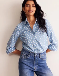 Sienna Cotton Shirt-French Blue, Abstract Dot-Boden New