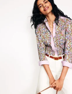 Sienna Cotton Shirt-Ivory, Foliage Buds-Boden Clearance