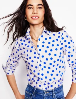 Sienna Cotton Shirt-Ivory, Blue Abstract Dot-Boden Hot