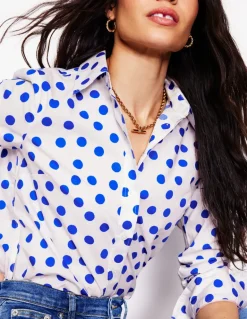 Sienna Cotton Shirt-Ivory, Blue Abstract Dot-Boden Hot