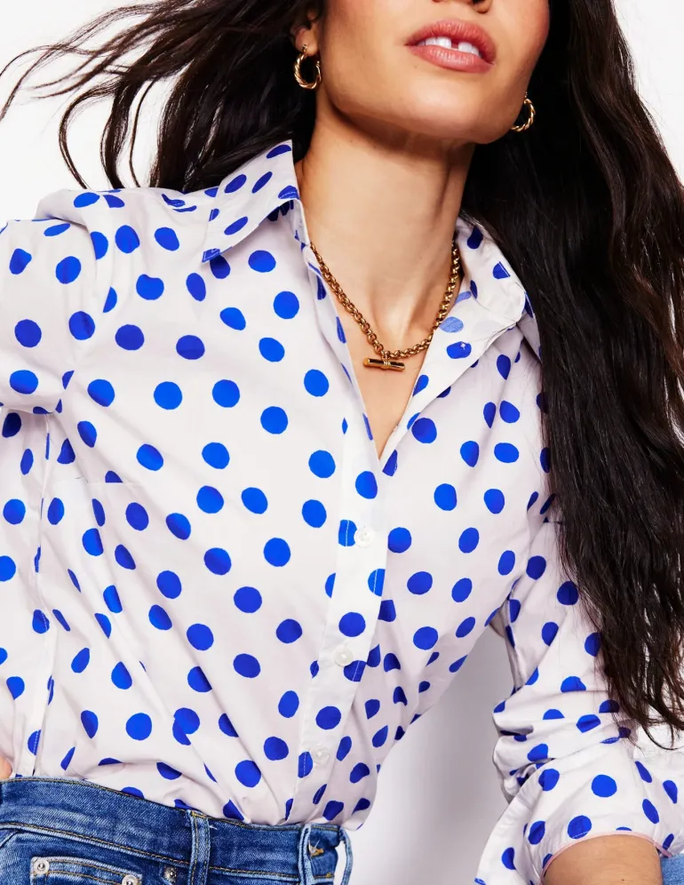 Sienna Cotton Shirt-Ivory, Blue Abstract Dot-Boden Hot