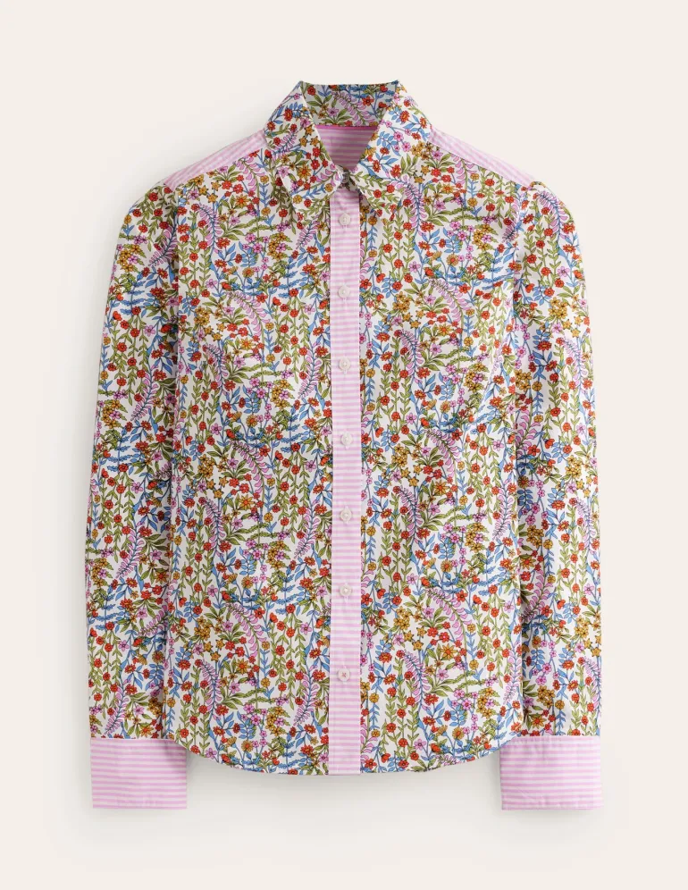 Sienna Cotton Shirt-Ivory, Foliage Buds-Boden Clearance