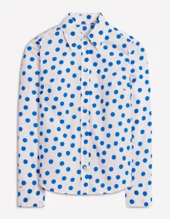 Sienna Cotton Shirt-Ivory, Blue Abstract Dot-Boden Hot