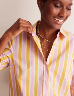 Sienna Cotton Shirt-Mauve and Yellow Stripe-Boden Shop