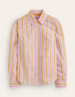 Sienna Cotton Shirt-Mauve and Yellow Stripe-Boden Shop