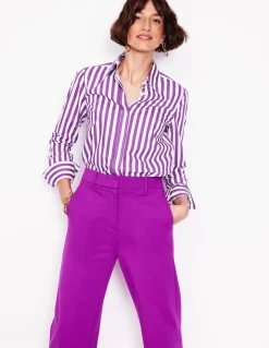 Sienna Cotton Shirt-Royal Purple, Ivory Stripe-Boden Clearance