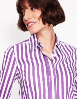 Sienna Cotton Shirt-Royal Purple, Ivory Stripe-Boden Clearance