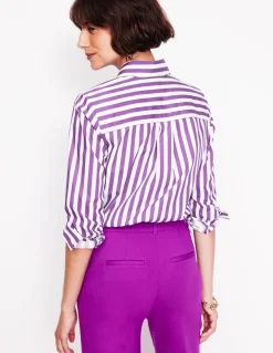 Sienna Cotton Shirt-Royal Purple, Ivory Stripe-Boden Clearance