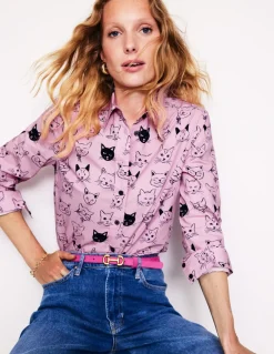 Sienna Cotton Shirt-Soft Lavender, Cats-Boden New