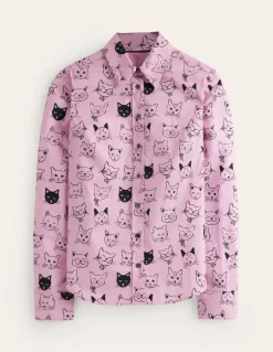 Sienna Cotton Shirt-Soft Lavender, Cats-Boden New