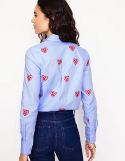 Sienna Embroidered Shirt-Blue Oxford, Hearts-Boden Online