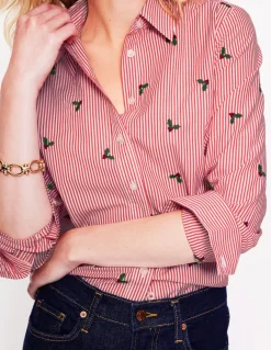 Sienna Embroidered Shirt-Holly, Red Stripe-Boden Store