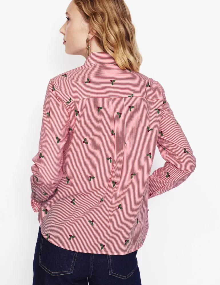 Sienna Embroidered Shirt-Holly, Red Stripe-Boden Store