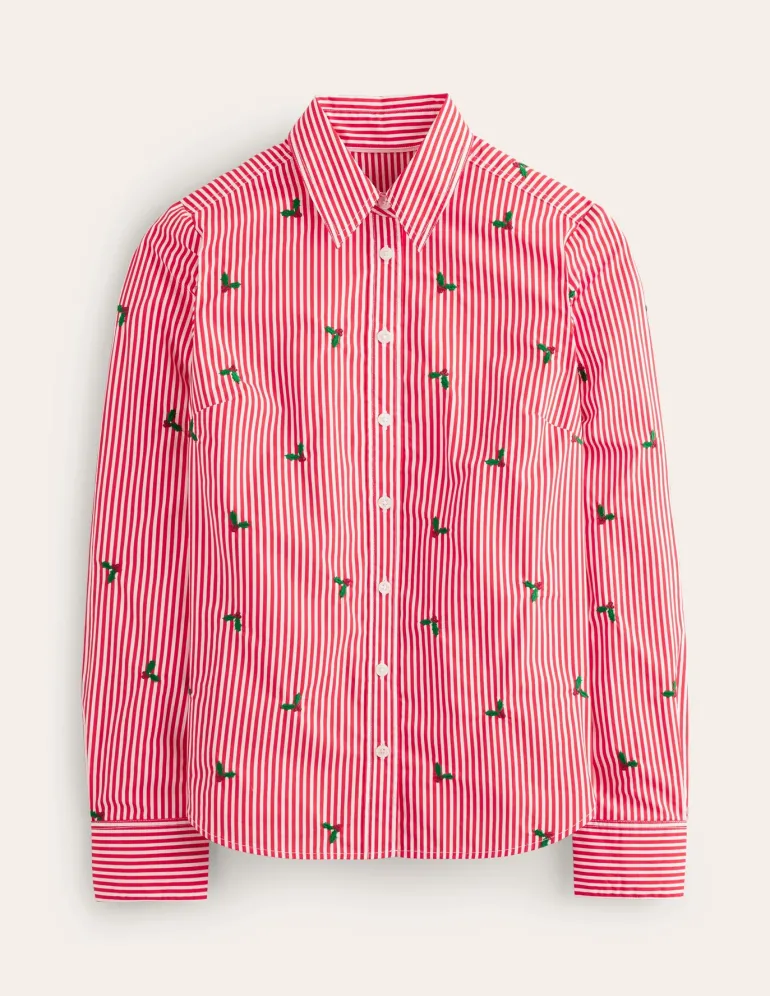 Sienna Embroidered Shirt-Holly, Red Stripe-Boden Store