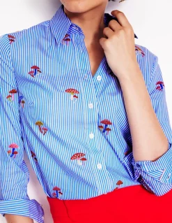 Sienna Embroidered Shirt-Mushroom, Blue Stripe-Boden Sale