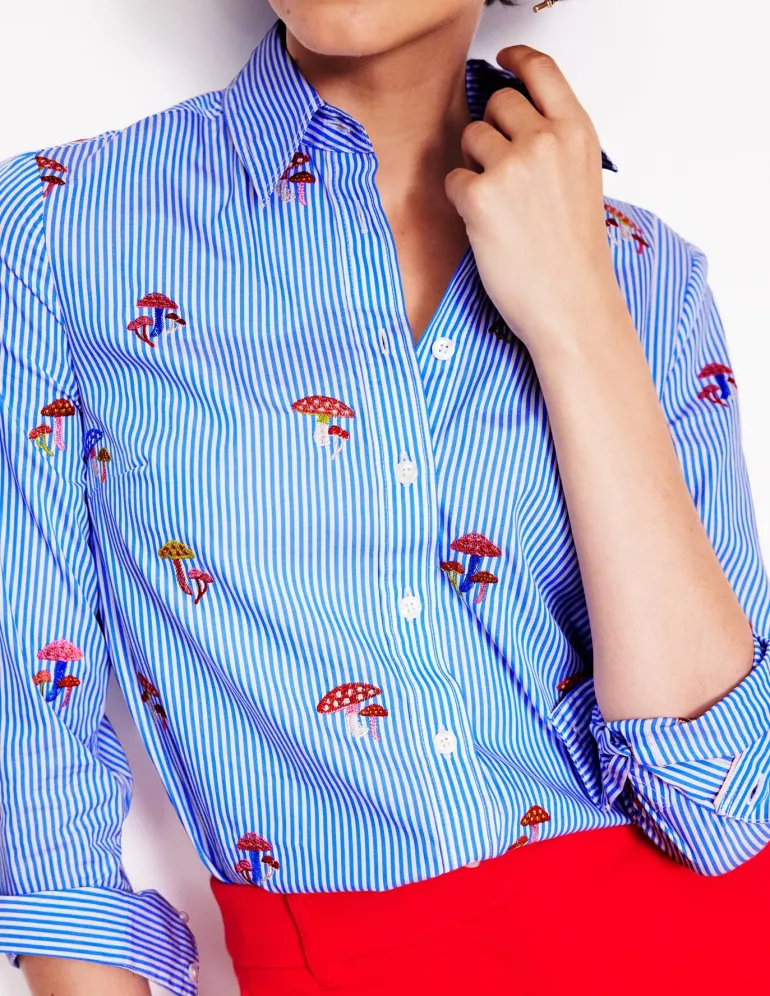 Sienna Embroidered Shirt-Mushroom, Blue Stripe-Boden Sale