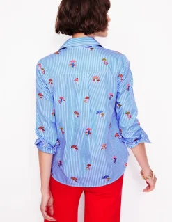 Sienna Embroidered Shirt-Mushroom, Blue Stripe-Boden Sale