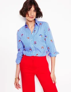 Sienna Embroidered Shirt-Mushroom, Blue Stripe-Boden Sale
